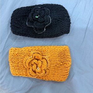 Black and Mustard Knit Headbands with Flower Detail